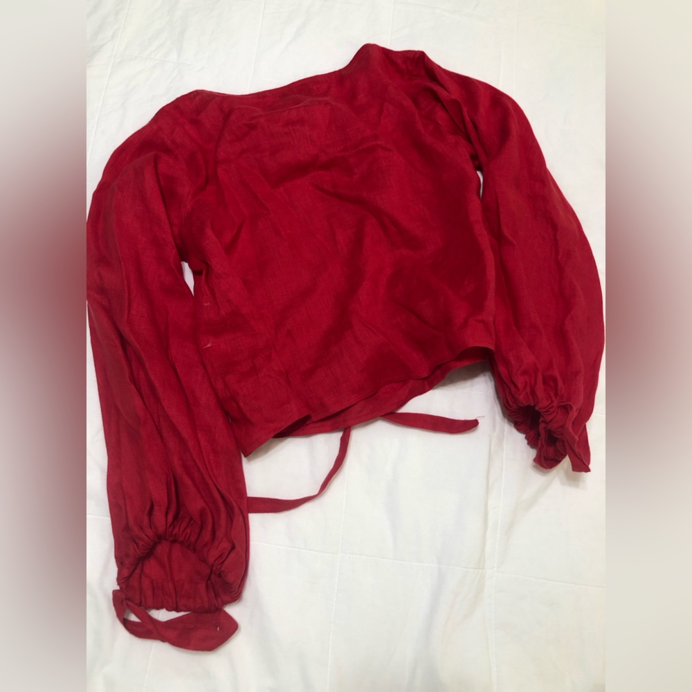 Leelanau linen shirt red EUC